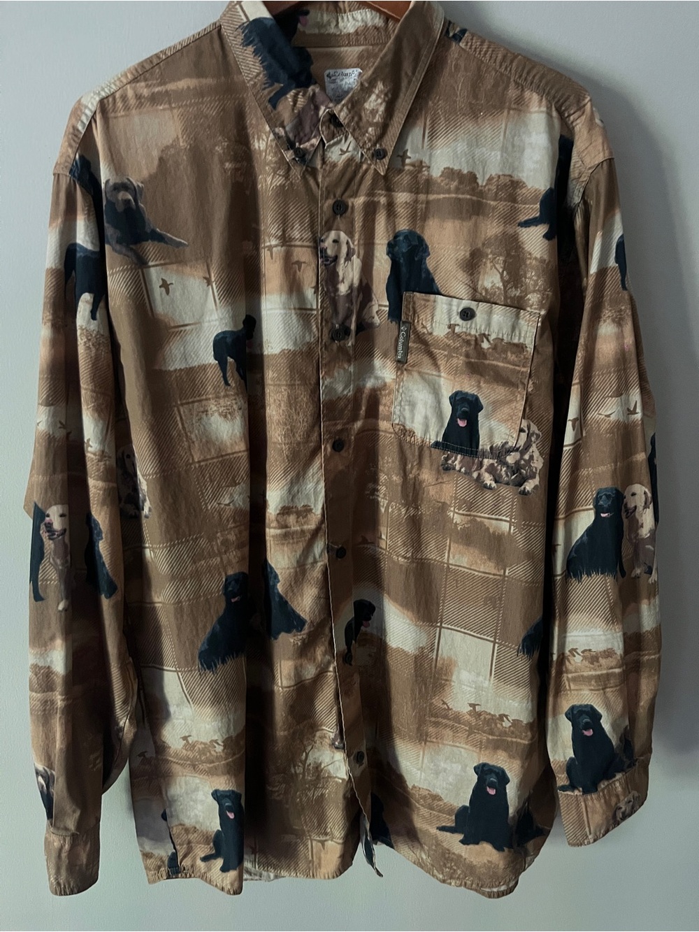 Columbia Men's Brown & Black Dog-Print Lightweight Button-Up Shirt Jacket